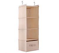 EBTOOLS Placard Suspendu avec 4 étagères et Tiroir, Support de Rangement de Vêtements Polyvalents avec des Cintres Rotatifs à Faire (Quatre Couches Beige avec tiroir)