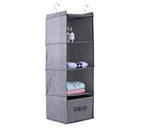 EBTOOLS Placard Suspendu avec 4 étagères et Tiroir, Support de Rangement de Vêtements Polyvalents avec des Cintres Rotatifs à Faire (Grey à Quatre Couches avec tiroir)