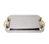 EBTOOLS Plateau de Service en Acier Inoxydable élégant avec Poignée Dorée, Plaques de Dîner Fini Miroir pour Buffet, Conception Rectangulaire de 18,7 Pouces (Rectangulaire (longueur 18,7 pouces))