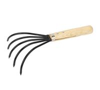 EBTOOLS Râteau à la Main du Jardin avec Poignée en Bois Omique et 5 Ti en Acier de Carbone pour Une Culture Efficace du Sol et des Soins PL. (Manche Court)