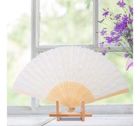 EBTOOLS Ventilateur Pliant Vintage Japonais, Fan de Dentelle Décorative pour la Maison et les Mariages, les Femmes et les Filles élégantes (Ventilateur blanc à pôle blanc)