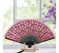 EBTOOLS Ventilateur Pliant Vintage Japonais, Fan de Dentelle Décorative pour la Maison et les Mariages, les Femmes et les Filles élégantes (Ventilateur rouge à pôle noir)