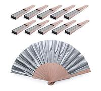 eBuy GB Éventail à main en bambou aspect métallique doré pliable pour église, cadeau de mariage, fête, décoration de bricolage Pack of 10 Silver