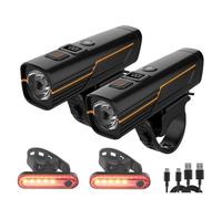 EBUYFIRE Lumières de Vélo Capteurs de Lumière et Affichage Numérique, Set d'Éclairage LED Rechargeable pour Vélo - Super Luminieux Phare Avant et Arrière,Lampe Torche Cyclisme (2 Set)
