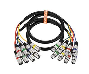 EBXYA Câble Snake XLR 4 Canaux 1m 2-Pack pour Live et Studio | 4 couleurs, mâle-femelle, blindé, patch, connecteurs nickelés, faible perte, pour enregistrement multicanal