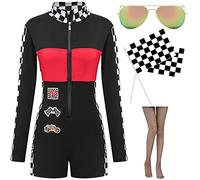 EBYTOP Costume de pilote de voiture de course pour femme, pull sexy d'Halloween avec drapeau Nascar, Pit Crew pour course de nuit Talladega, L