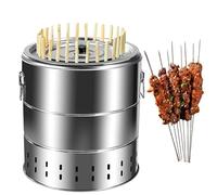 EBZFASO Barbecue Portable Barbecue au Charbon de Bois sans fumée en Acier Inoxydable, Baril de Gril avec 20 brochettes et Ensemble d'accessoires de grillades, 360 ° Tout Autour