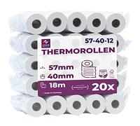 Ec-Cash Lot de 20 rouleaux de papier thermique 57 x 40 x 12 mm