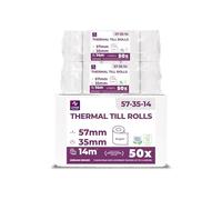 Ec-Cash Lot de 50 rouleaux de papier thermique, 57 mm x 14 m x 12 mm, pour caisse enregistreuse bancaire et lecteur de cartes de crédit, (EC-Cash, 57 x 35 x 12-14 m)