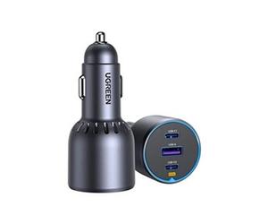 EC703 - Adaptateur d'alimentation pour voiture - 75 Watt - 9 A - PD/PPS, PD 3.0, QC 4.0+ - 3 connecteurs de sortie (USB, 2 x USB-C) - gris sidéral