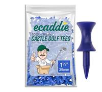 ECADDIE Lot de 50 tees de golf bleus de 38 mm - Petits tees de golf pour hybrides ou bois, tees de golf en plastique avec motif château pour une hauteur constante en utilisant nos petits tees de golf