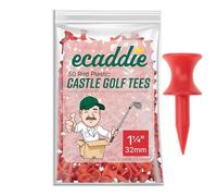 ECADDIE Red Castle Lot de 50 tees de golf 32 mm - Tees de golf Red Castle excellents comme tees en fer, petits tees de golf en plastique avec motif château de golf rouge pour une hauteur constante de