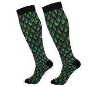 Écaille De Dragon Vert 3D Chaussettes Contention Randonnée Chaussette Cyclisme Chaussettes De Compression Pour Varices Sportifs Circulation 50Cm