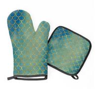Écailles De Poisson Rouge Oven Mitts and Pot Holder Lot De 2 Cooking Microwave Hand Glove Non-Slip Oven Gloves & Hot Pads pour Baking Chefs Home