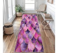 Écailles de Sirène Tapis de Couloir Motif Géométrique Aquarelle Tapis de Couloir Long 50 x 180 cm Passage Antidérapant Lavable en Machine D'entrée Chambre Salon Descente de Lit Poil Ras Rug JP&A278