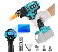 Ecarke Pistolet à air chaud sans fil compatible avec Makita 18 V, 350 W, sèche-cheveux à air chaud 50-550 °C, température réglable avec écran LCD et 5 buses pour rétrécir, chauffer, souder (sans