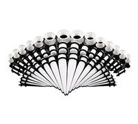 Ecarteur Oreille Tunnels Ecarteur Acrylique -18Pcs Taper Conique + 18Pcs Ear Plugs 1.6mm-10mm Acrylique + 14Pcs Tunnel Silicone 3mm-12mm (Blanc)