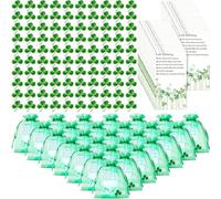 Ecation Épingles à trois feuilles en forme de trèfle pour la Saint-Patrick avec cartes de bénédiction et sacs en organza, Aluminium, Pas de gemme