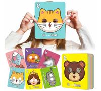 ECBLI 26 Cartes Flash De L'alphabet ABC avec Masques d'animaux, Cartes Flash Colorées pour Apprendre Les Lettres, avec des Thèmes Animaliers, Apprendre des Phrases en Anglais, Éducation(1set)