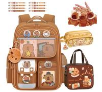 ECBLI Capybara Backpack for School Girls, Cute Kawaii Backpack Going out Cartoon Laptop Travel Casual Bag, Funny School Supplies with Pencil Case/Lunch Bag/Ten Pens/Keychain