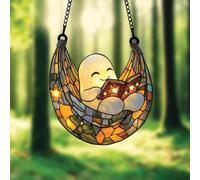 ECBLI Cozy Ghost Reader Suncatcher, Perfect Halloween Bookish Bathroom Decor, Stained Glass Window Hanging Sun Catcher Book Lover Gifts for Women Wall Decor Handmade Decoration(Outdoors)