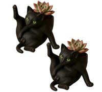 ECBLI Fun Grooming Cat Planter, Ceramic Cat Planter Pot for Succulents & Cactus, Compact Indoor Plant Planter for Office Desk or Home Decor, Perfect for Plant Lovers & Enthusiasts(2pcs)