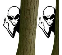 ECBLI Funny Alien Metal Sign, Alien Warning Sign, Garden Wall Art for Fence, Patio & Yard - Waterproof Ufo Themed Decoration - Gift for Prank Lovers & Alien Enthusiasts(Middle Finger Alien,2pcs)