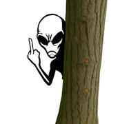 ECBLI Funny Alien Metal Sign, Alien Warning Sign, Garden Wall Art for Fence, Patio & Yard - Waterproof Ufo Themed Decoration - Gift for Alien Enthusiasts & Prank Lovers(Middle Finger Alien,1pc)
