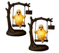 ECBLI Ghost Swing Lamp, Ghost on a Tree Swing, Handmade Halloween Ghosts Night Light Up, Cute LED Lamp for Bathroom Decor(2pcs)