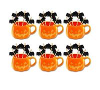 ECBLI Halloween Pumpkin Mug Decorations, A Cute Orange Ceramic Pumpkin Coffee Cup with Bat Straw for Fall Drinks Happy Halloween Birthday Tabletop Drinkware Gifts for Adults Kids Women(6pcs)