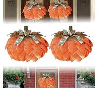ECBLI Handmade Fall Pumpkin Wreathfor Front Door, Farmhouse Halloween Wreath with Bows and Berries, Burlap Pumpkin Garland for Autumn Fall Halloween Thanksgiving Wall Decor(2pcs)