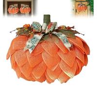 ECBLI Handmade Fall Pumpkin Wreathfor Front Door, Farmhouse Halloween Wreath with Bows and Berries, Burlap Pumpkin Garland for Autumn Fall Halloween Thanksgiving Wall Decor(1pc)