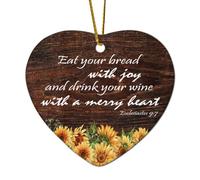 Ecclesiastes 9:7 Eat Your Bread with Joy And Drink Your Wine with A Merry Heart Décoration en céramique en forme de cœur pour sapin de Noël à suspendre avec citations amusantes Décoration