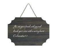Ecclesiastes 9:7 Go, Eat Your Bread with Joy And Drink Your Wine with A Merry Wood Sign Décoration murale en bois pour porte d'entrée, salon, cuisine 15,2 x 25,4 cm