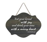 Ecclesiastes 9:7 Panneau de bienvenue en bois rustique avec inscription « Eat Your Bread with Joy And Drink Your Wine with A Merry Heart » pour porte d'entrée, porche, mur, école, salle de classe