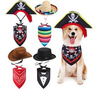 Eccliy Lot de 8 accessoires de costume formel pour chien - Col bandana de cowboy - Chapeau de pirate mexicain - Chapeau ombrero mexicain pour fête, mariage, Halloween, accessoires photo, accessoires