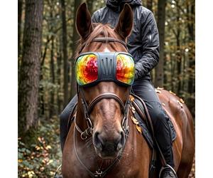Eccliy Lunettes d'équitation avec protection UV pour animaux de compagnie, masque pour les yeux équins avec verres rouges miroir et sangle réglable pour la randonnée, l'équitation, le syndrome de