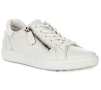 Ecco Soft 7 Side Zip Cuir Plein Lacet Chaussures Femme En Blanc UK 3 - 8