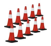 ECD Germany 10x Cône Signalisation Pylône, 51 cm, PVC, Rouge/Blanc, Triangle de Circulation, Base Lourde, Marqueur Attention Sécurité, Portable, avec 2 Bandes Réfléchissantes, Avertissement de Parking
