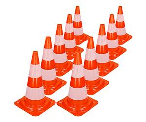 ECD Germany 10x Cônes Signalisation Pylône, 47cm, PVC Solide, Orange/Blanc, Triangle de Circulation, Marqueur Attention Sécurité, avec 2 Bandes Réfléchissantes, Pylone Cône Avertissement de Parking
