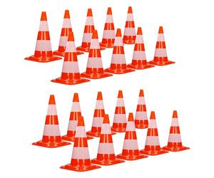 ECD Germany 20 Pièces Cônes de Signalisation 47 cm, Orange-Blanc, Pylône de Chantier avec 2 Bandes Réfléchissantes, Plot de Circulation Empilable et Flexible, Balise de Marquage Routier de Sécurité