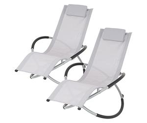 ECD Germany 2X Chaise Longue Géométrique Gris Clair avec Cadre en Acier Appui-tête Pliable Respirante Résistante aux UV Pivotant Moderne Ergonomique Bain de Soleil Balançoire Relaxation Jardin Plage