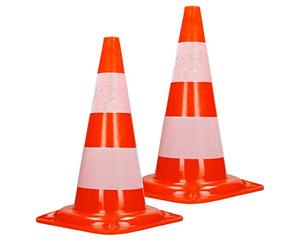 ECD Germany 2X Cônes Signalisation Pylône, 47cm, PVC Solide, Orange/Blanc, Triangle de Circulation, Marqueur Attention Sécurité, avec 2 Bandes Réfléchissantes, Pylone Cône Avertissement de Parking