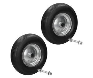 ECD Germany 2x Roue de Brouette Caoutchouc Plein Increvable PU - 4.80/4.00-8 - avec Axe - Ø Roue 390 mm - Roue de Secours Chariot de Transport Anti-Crevaison - Capacité Charge max. 200 kg - Noir