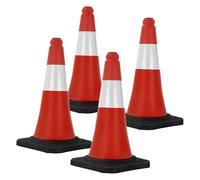 ECD Germany 4X Cône Signalisation Pylône, 51 cm, PVC, Rouge/Blanc, Triangle de Circulation, Base Lourde, Marqueur Attention Sécurité, Portable, avec 2 Bandes Réfléchissantes, Avertissement de Parking