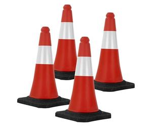 ECD Germany 4X Cône Signalisation Pylône, 51 cm, PVC, Rouge/Blanc, Triangle de Circulation, Base Lourde, Marqueur Attention Sécurité, Portable, avec 2 Bandes Réfléchissantes, Avertissement de Parking