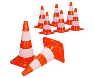 ECD Germany 8X Cônes Signalisation Pylône, 47cm, PVC Solide, Orange/Blanc, Triangle de Circulation, Marqueur Attention Sécurité, avec 2 Bandes Réfléchissantes, Pylone Cône Avertissement de Parking