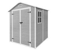 ECD Germany Abri de Jardin avec Plancher en Résine PP 5m³ Gris Clair, Toit Double Pente, Fenêtre, Porte Double, Ventilation, Cabane de Rangement Extérieur 151x182x220 cm, Résistant Aux Intempéries