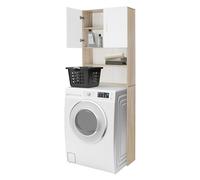 ECD Germany Armoire haute pour machine à laver 190 x 62,5 cm Étagère avec 2 portes Meuble de salle de bain Blanc/Sonoma pour sèche-linge Espace WC 2 compartiments de rangement ouverts Colonne