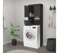 ECD Germany Armoire pour Machine à Laver avec 2 Portes et 2 Compartiments Ouverts, 187,5 x 63 cm, en Panneau de Particules, Gris Foncé, Meuble Haute de Salle de Bain, Étagère Sèche-Linge Lave-Linge